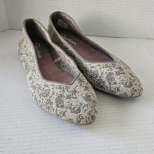 Skechers Cream Flats with Floral Lace Overlay